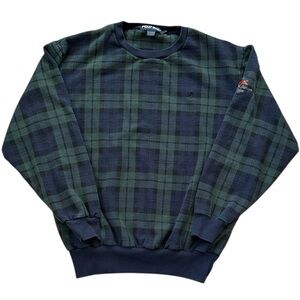 VTG Polo Golf Ralph Lauren Pullover Tartan Plaid Navy Green Stanton Logo Medium